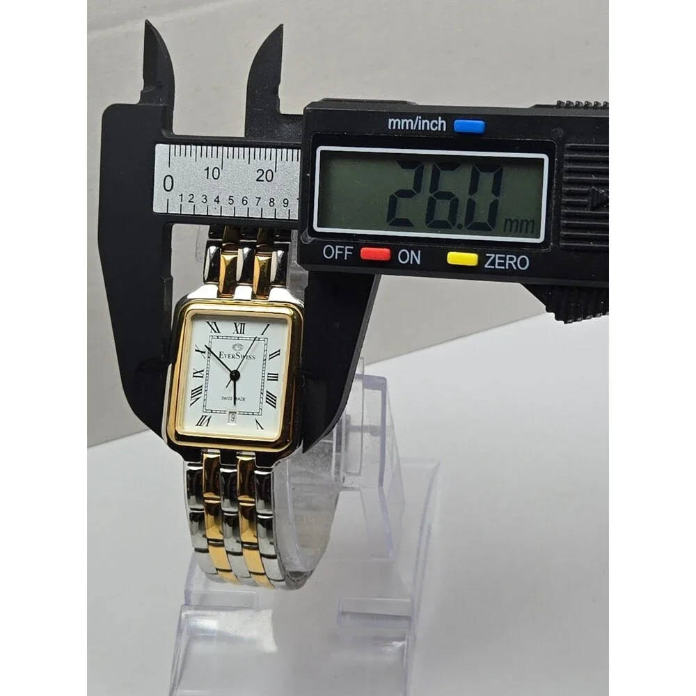 EverSwiss Womens Two Tone Gold Silver Tank 26mm Dress Date Watch New Battery